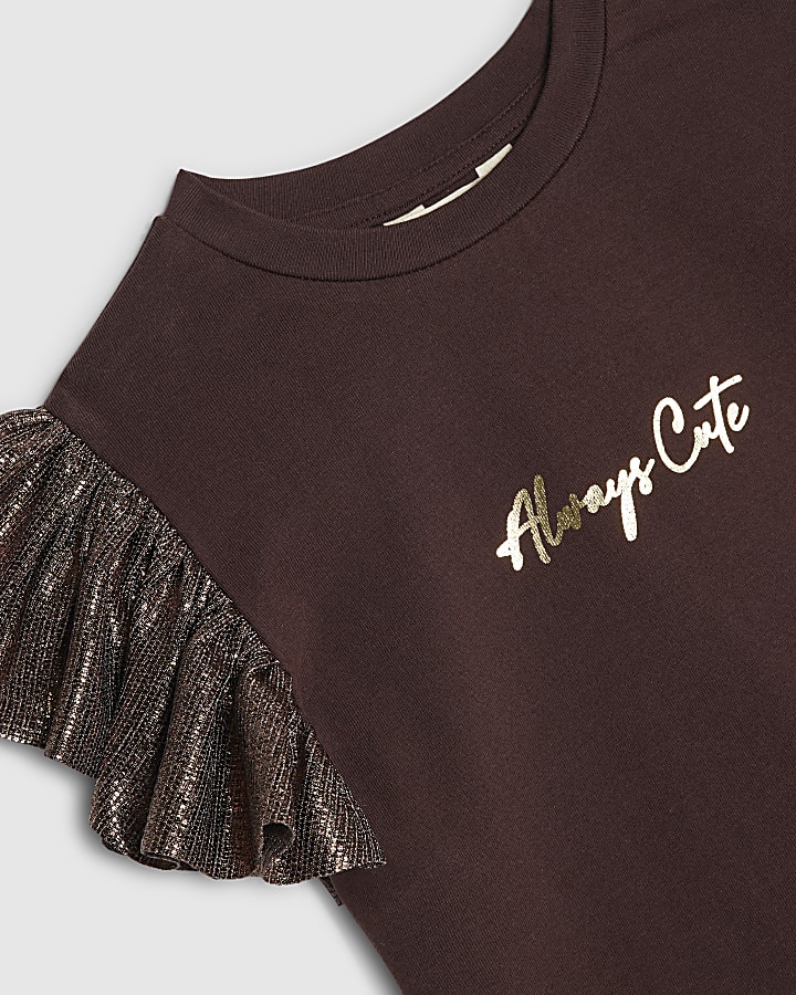 Mini Girls Brown Plisse Skirt Set