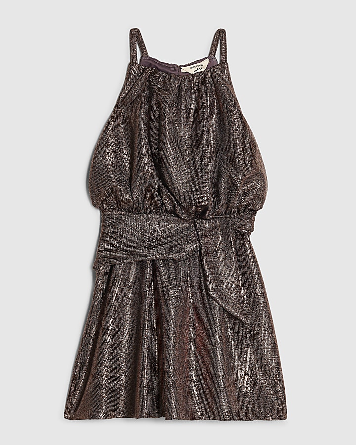 Mini Girls Brown Metallic Dress