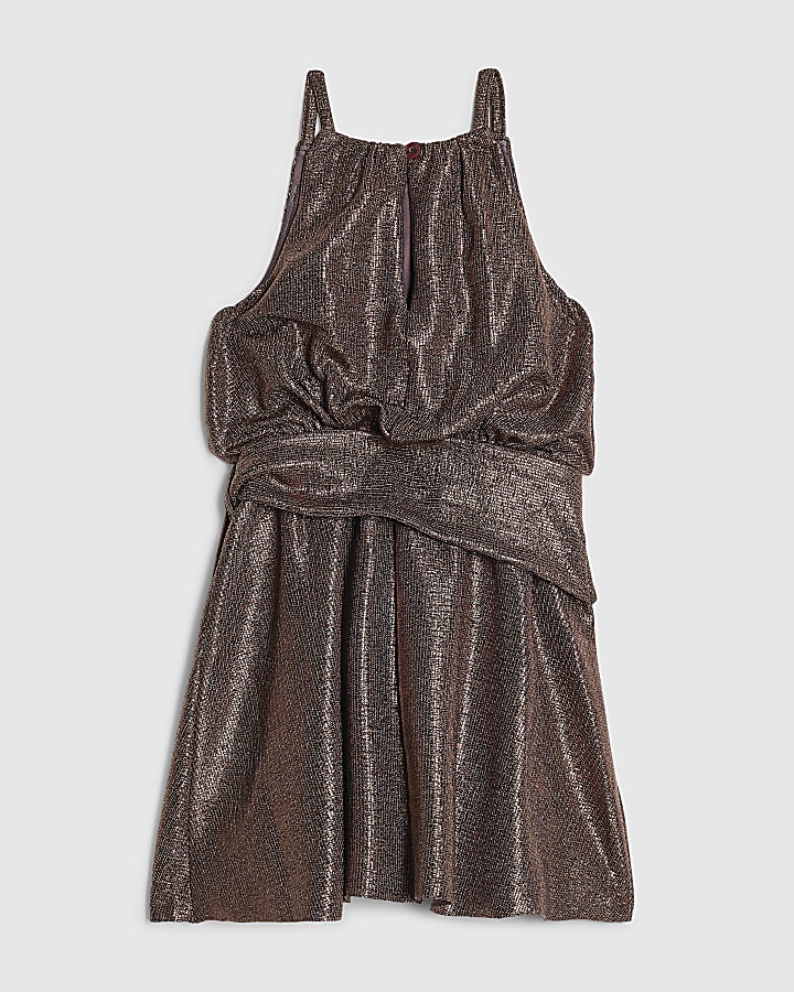 Mini Girls Brown Metallic Dress
