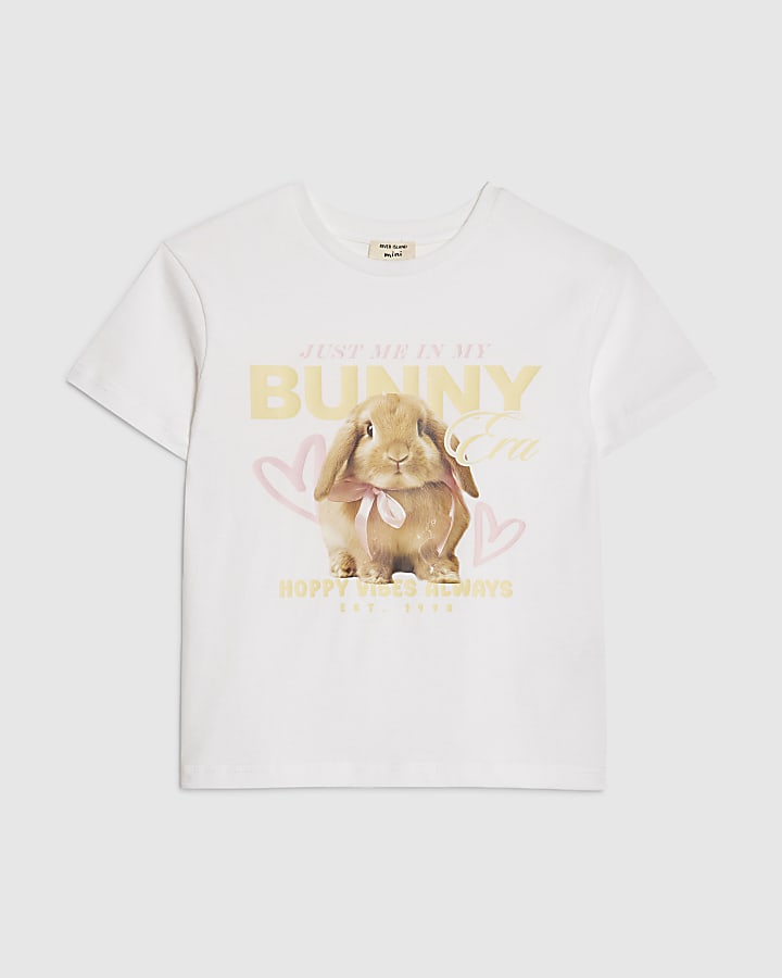 Mini Girls White Bunny T-Shirt