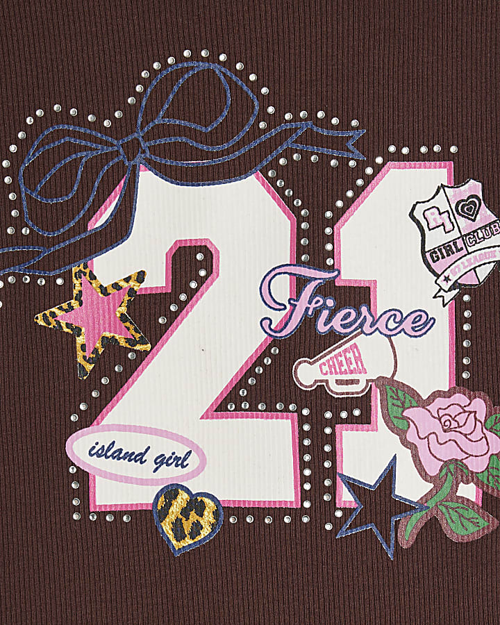 Girls Burgundy 21 T-Shirt And Joggers Set