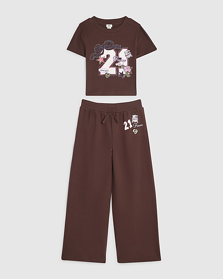 Girls Burgundy 21 T-Shirt And Joggers Set