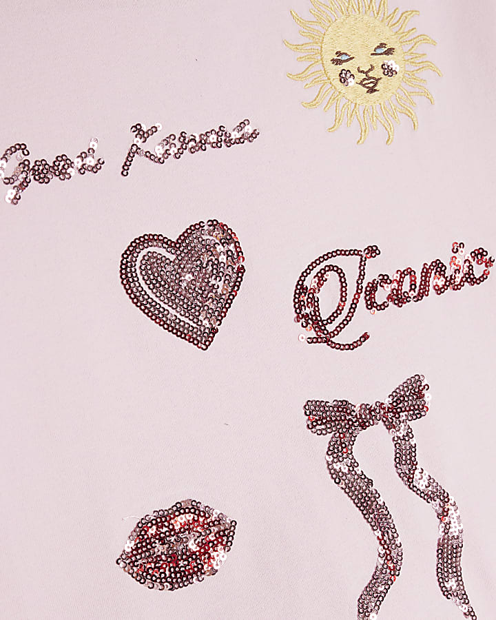 Girls Pink Embellished T-Shirt Set