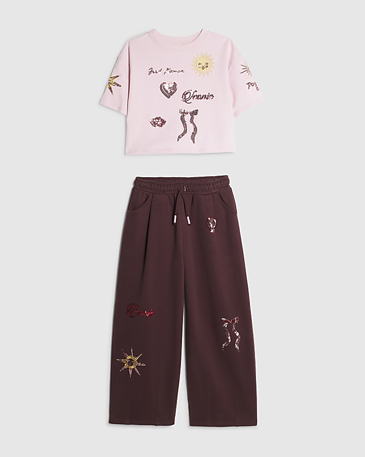 Girls Pink Embellished T-Shirt Set