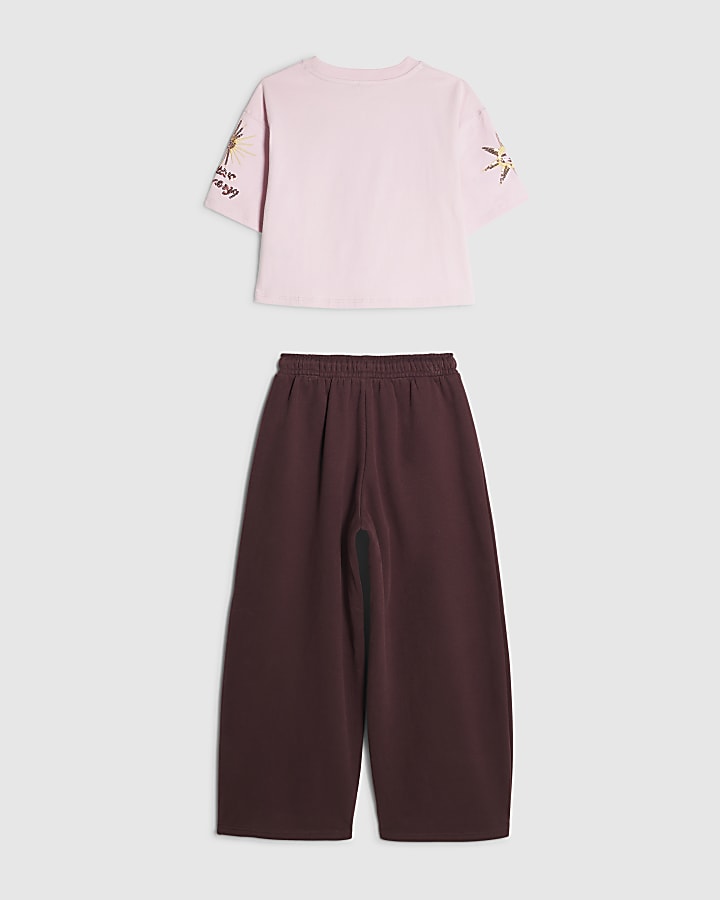 Girls Pink Embellished T-Shirt Set