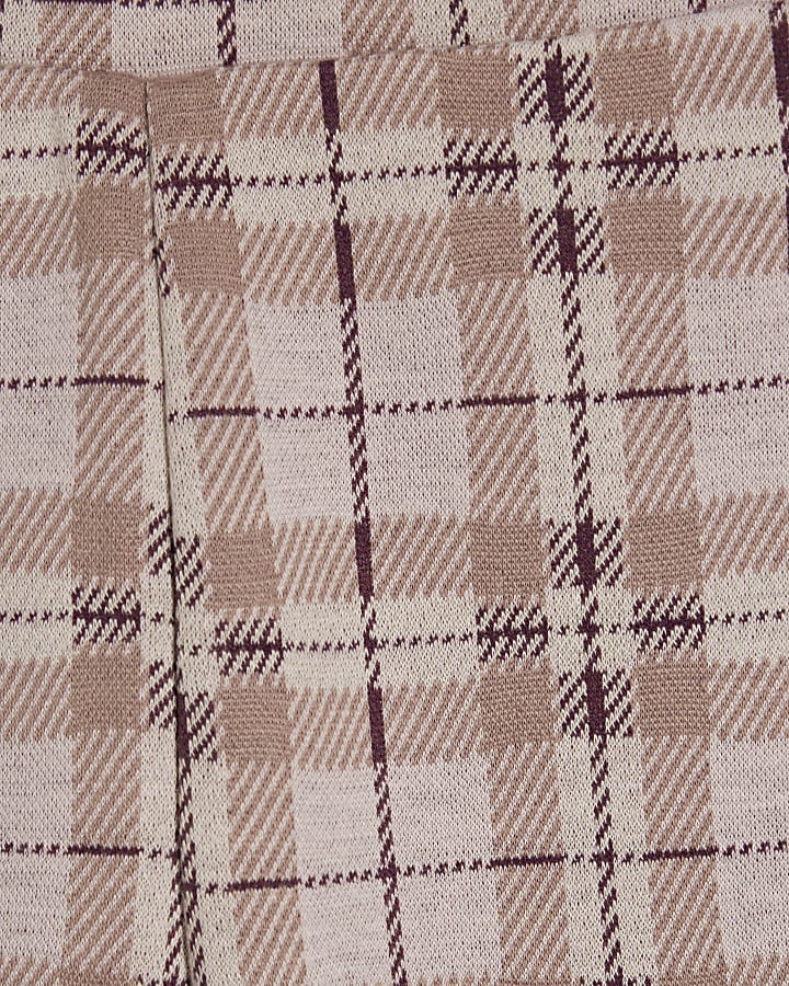 Mini Girls Brown Check Bow Flared Leggings