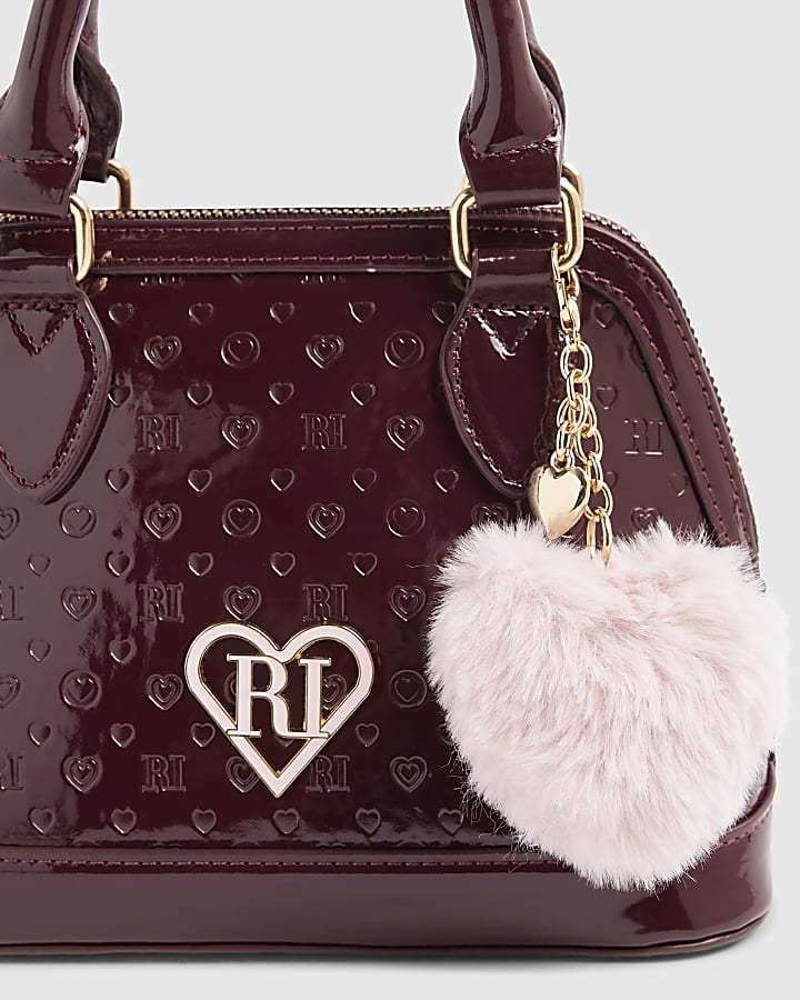 Girls Red Embossed Monogram Cross Body Bag