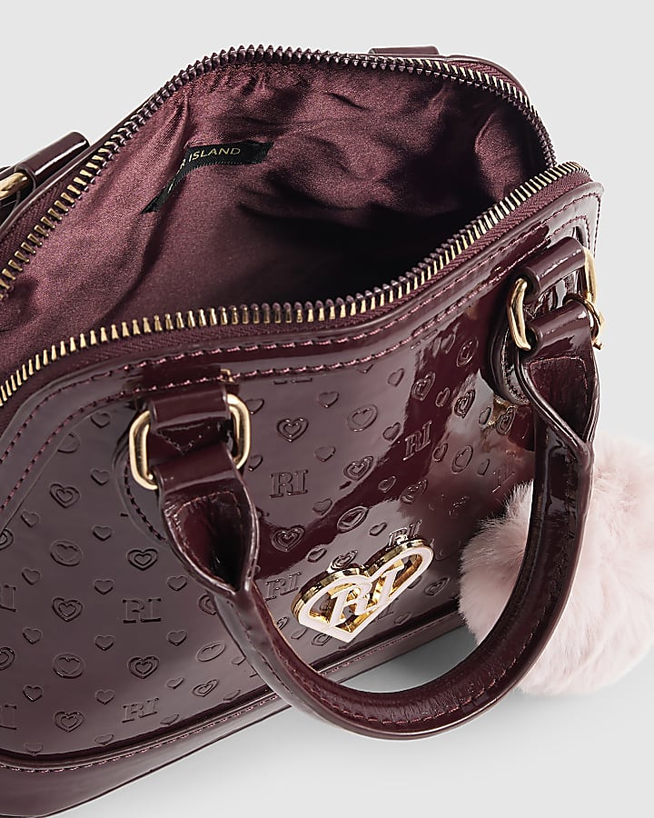 Girls Red Embossed Monogram Cross Body Bag