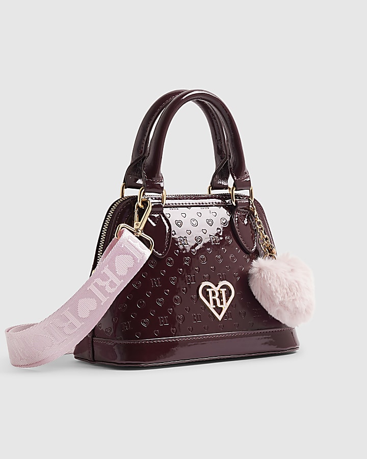 Girls Red Embossed Monogram Cross Body Bag