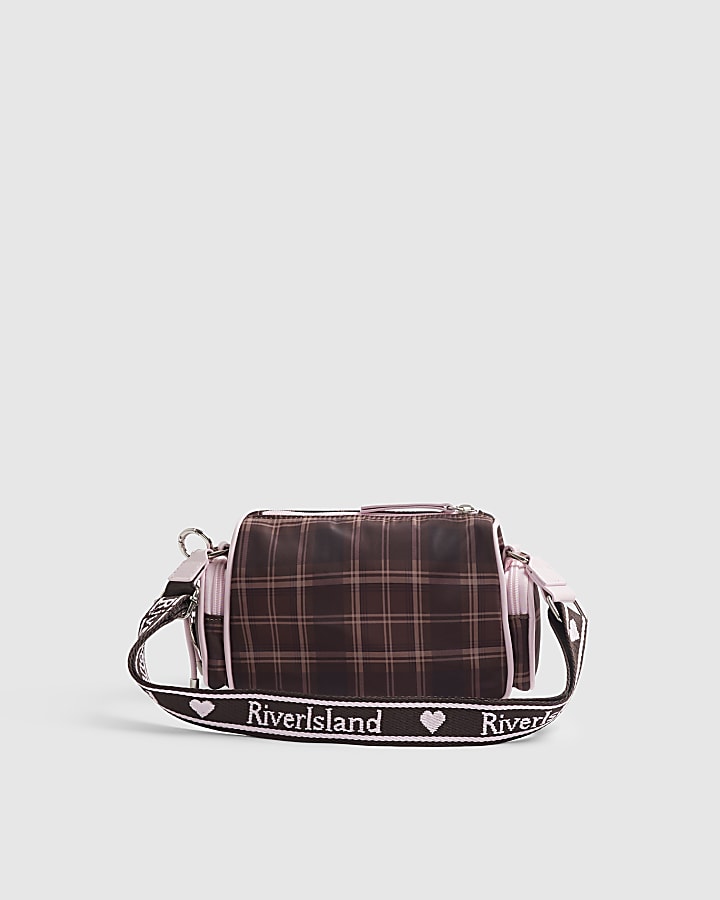 Girls Brown Check Cross Body Bag With Charms