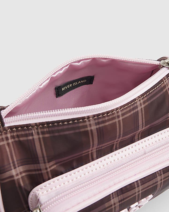 Girls Brown Check Cross Body Bag With Charms