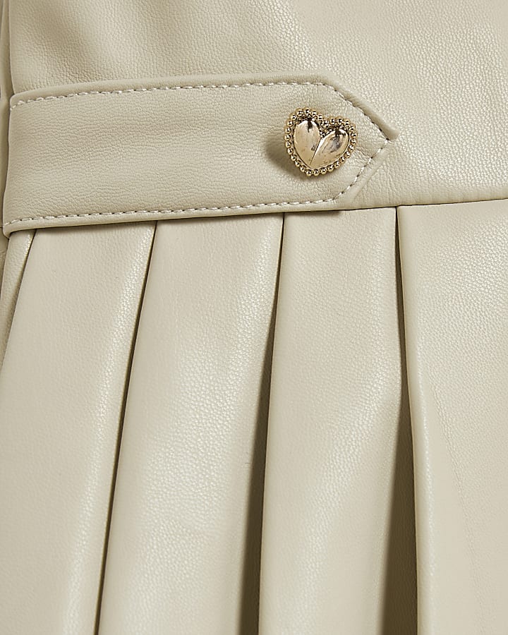 Mini Girls Cream Faux Leather Pinafore Dress