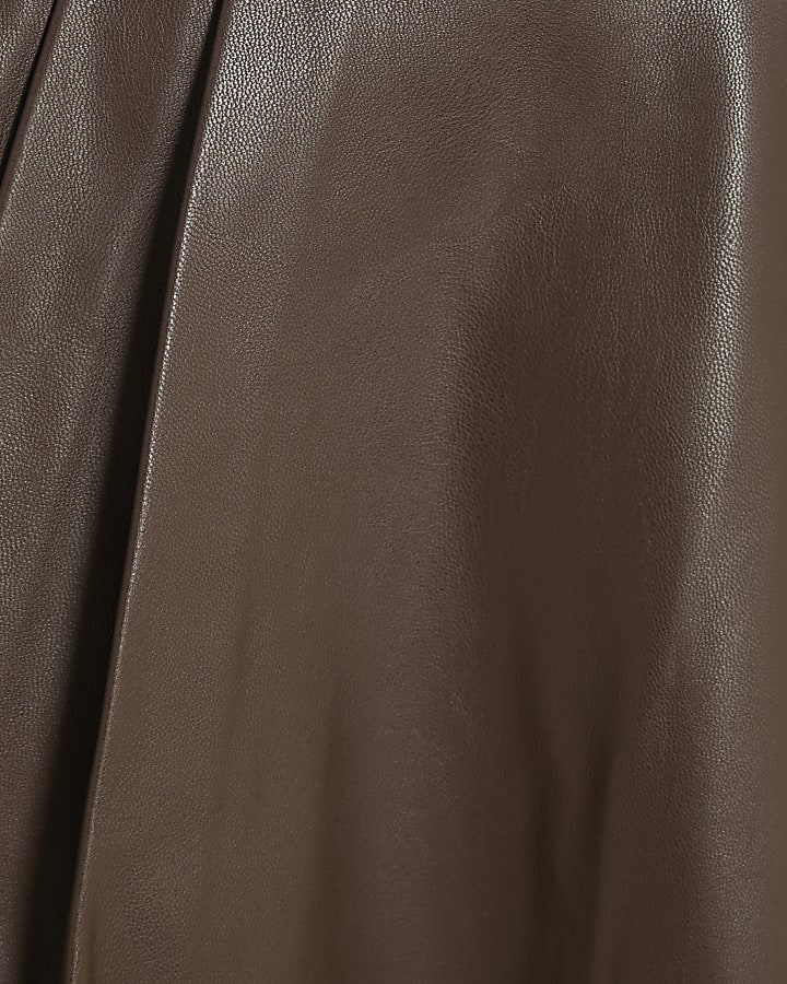 Mini Girls Brown Faux Leather Pinafore Dress