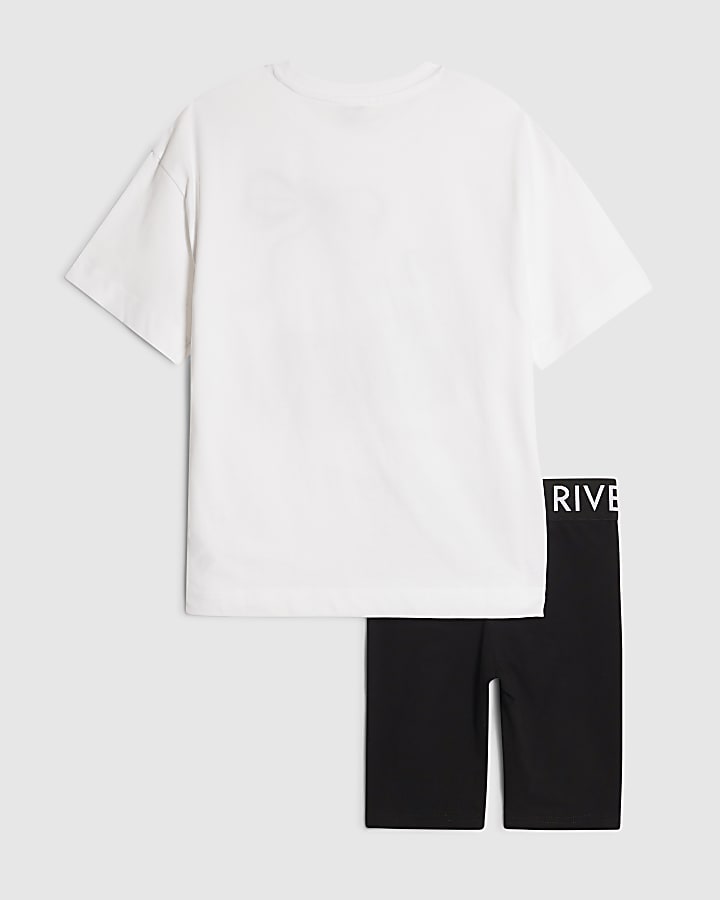 Girls White Cherry T-Shirt Cycle Shorts Set