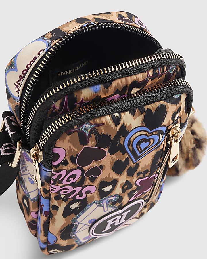 Girls Brown Leopard Printed Crossbody Bag