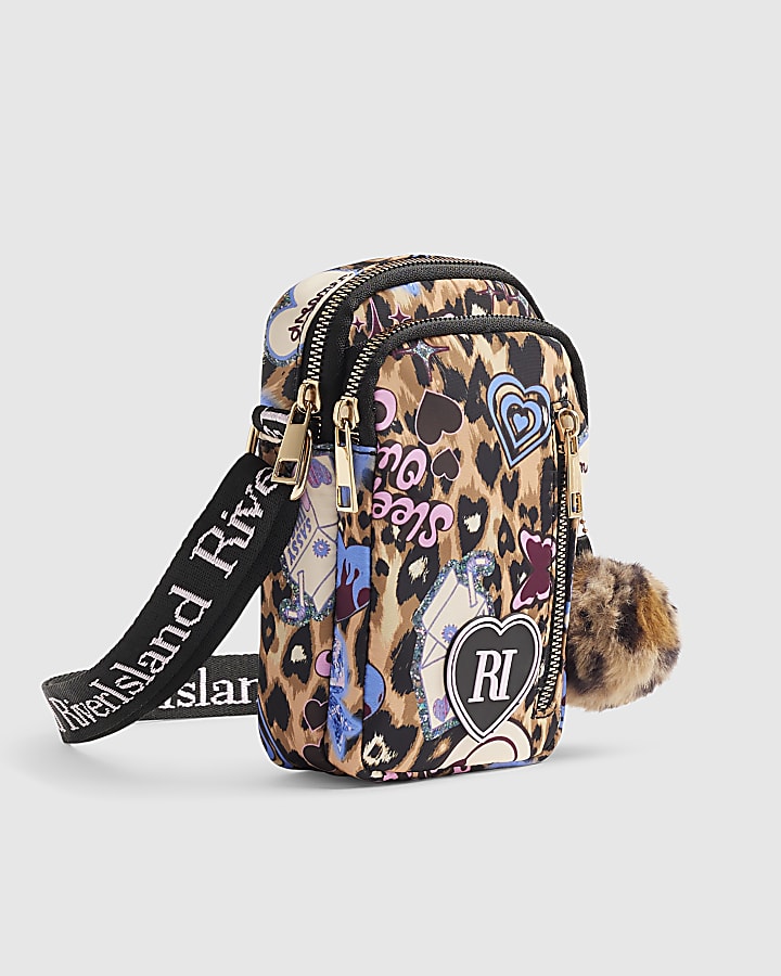 Girls Brown Leopard Printed Crossbody Bag