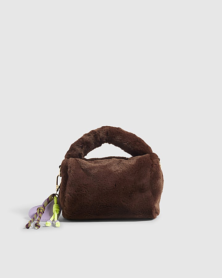 Girls Brown Faux Fur Mini Crossbody Bag