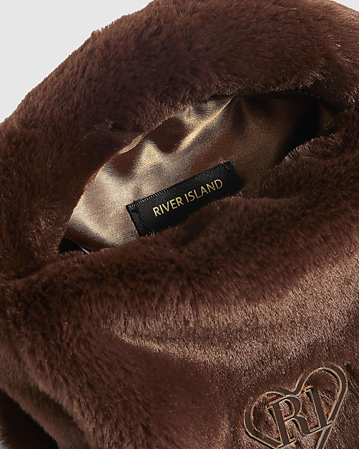 Girls Brown Faux Fur Mini Crossbody Bag