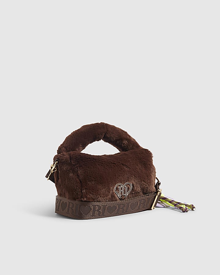 Girls Brown Faux Fur Mini Crossbody Bag
