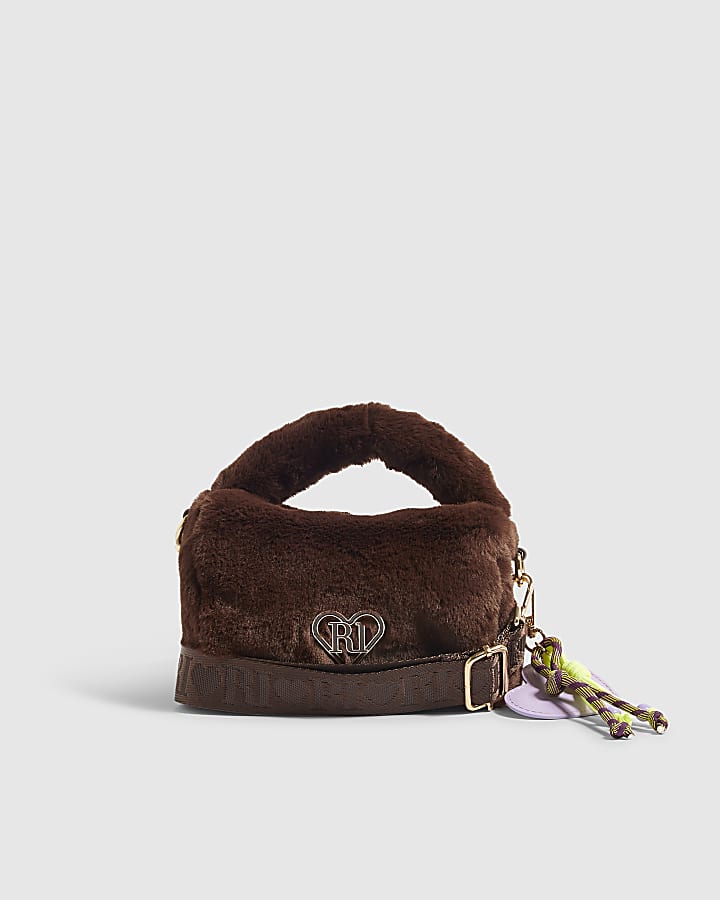 Girls Brown Faux Fur Mini Crossbody Bag