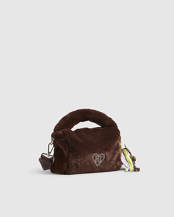 Girls Brown Faux Fur Mini Crossbody Bag