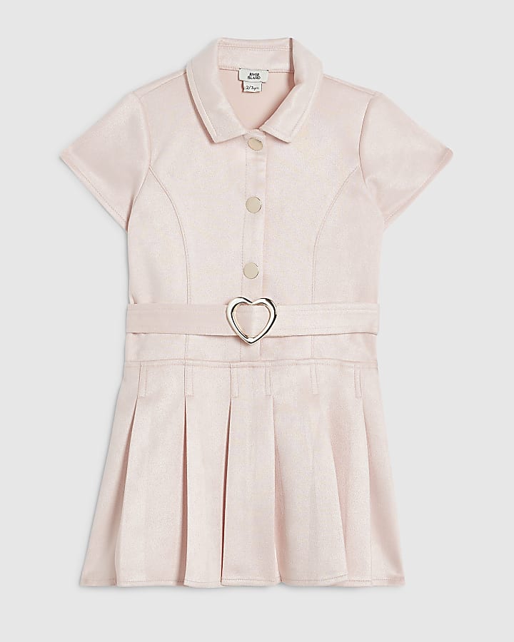 Mini Girls Pink Belted Faux Suede Dress