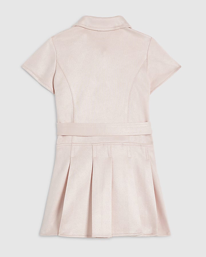Mini Girls Pink Belted Faux Suede Dress