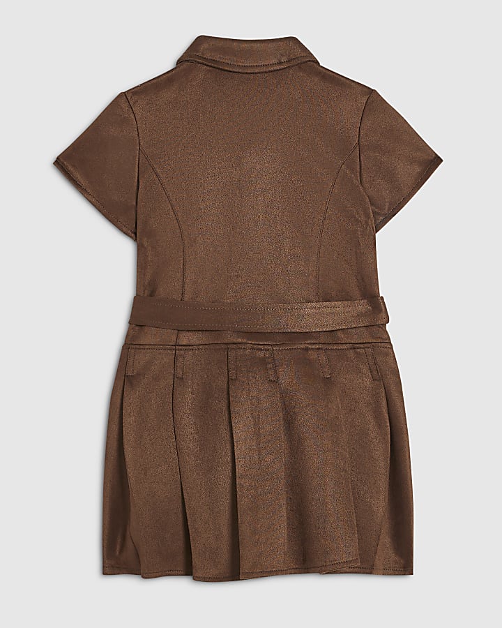 Mini Girls Brown Belted Faux Suede Dress