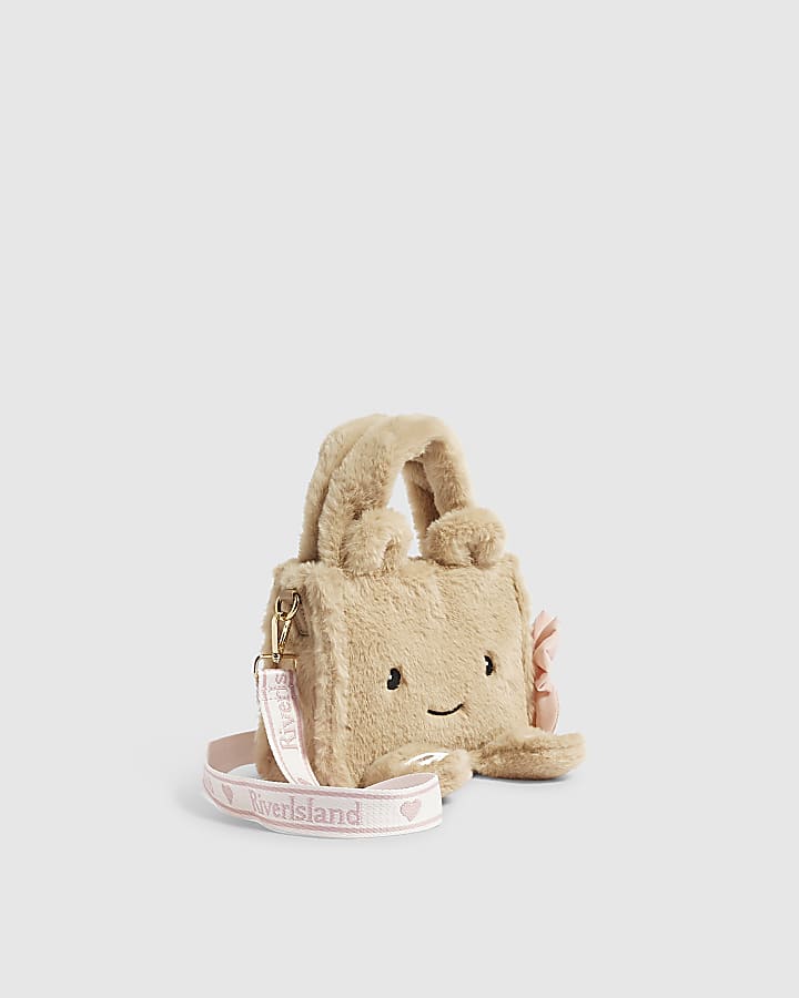 Girls Beige Faux Fur Face Crossbody Bag