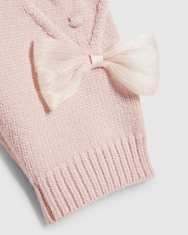 Baby Girls Pink Bow Tulle Knit Cardigan Set