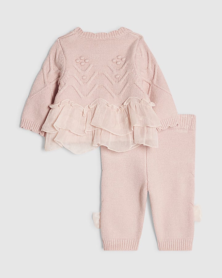Baby Girls Pink Bow Tulle Knit Cardigan Set