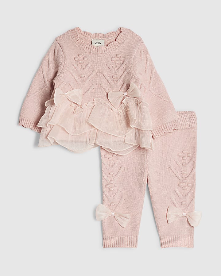 Baby Girls Pink Bow Tulle Knit Cardigan Set
