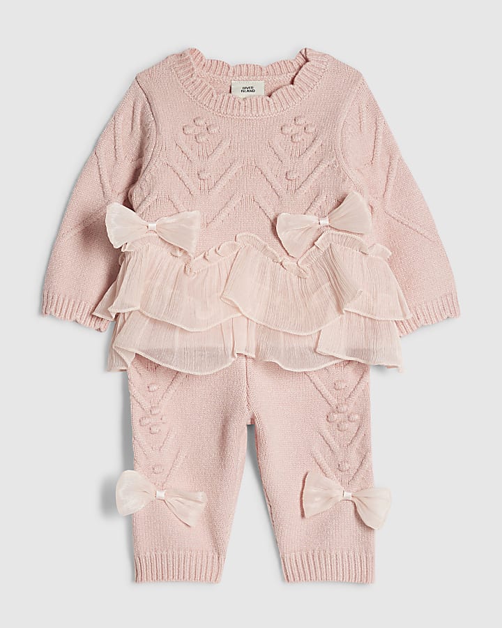 Baby Girls Pink Bow Tulle Knit Cardigan Set
