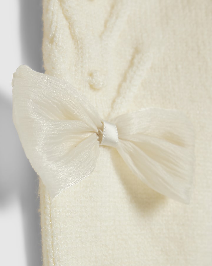 Baby Girls Cream Bow Tulle Knit Cardigan Set