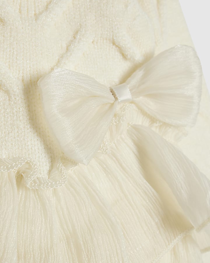 Baby Girls Cream Bow Tulle Knit Cardigan Set