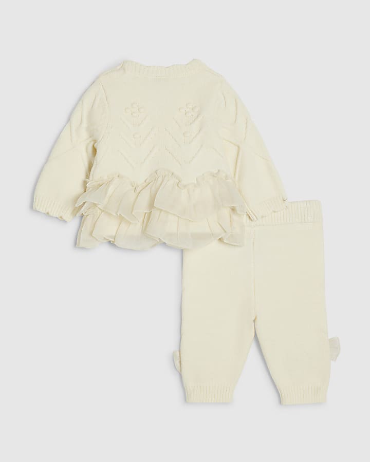 Baby Girls Cream Bow Tulle Knit Cardigan Set