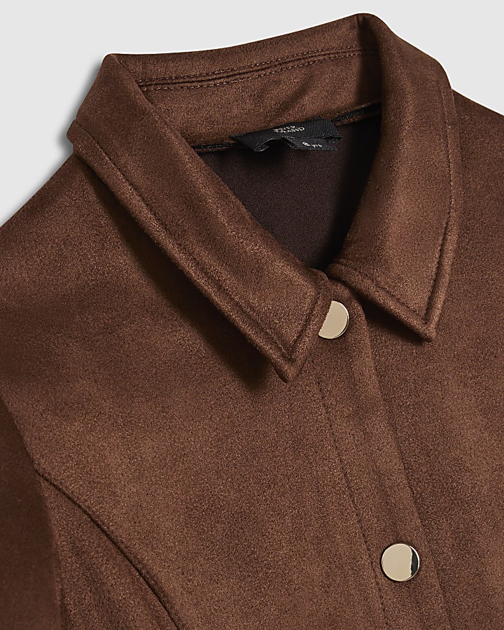 Girls Brown Faux Suede Belted Shirt Dress