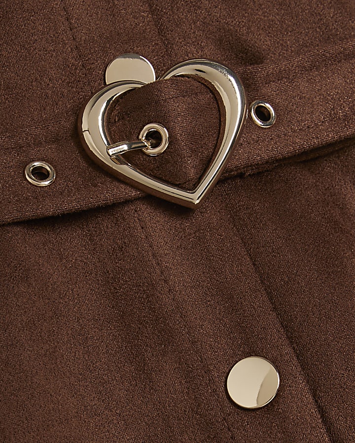 Girls Brown Faux Suede Belted Shirt Dress