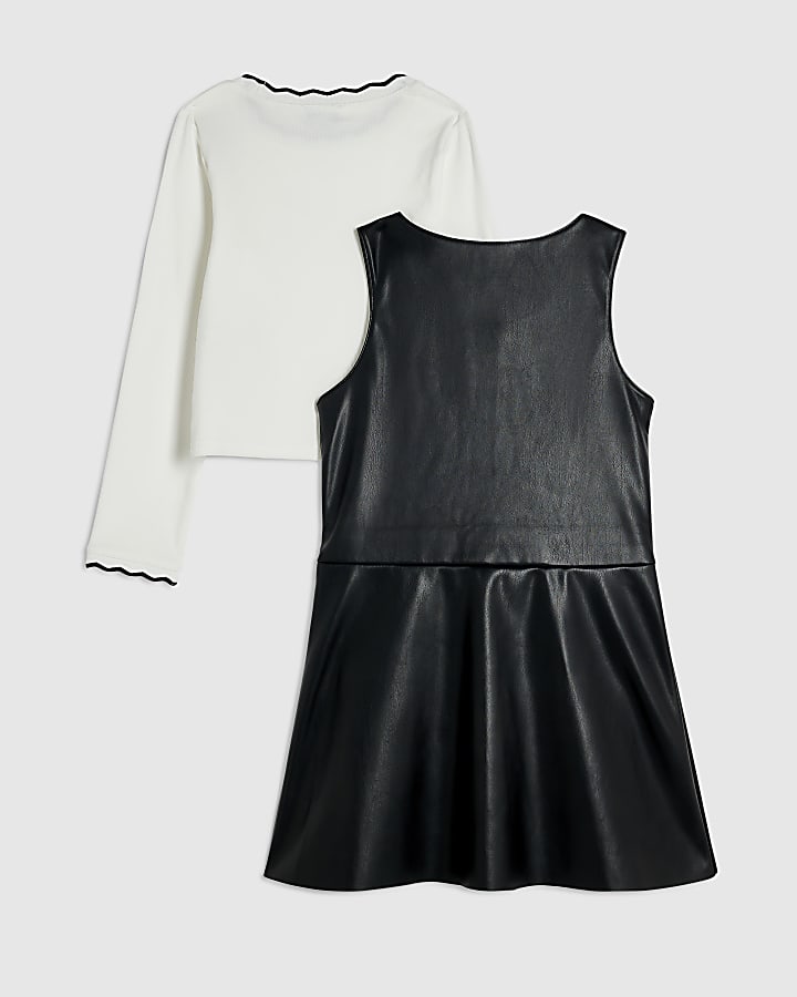 Girls Black Heart Stud Pleated Pinafore Dress