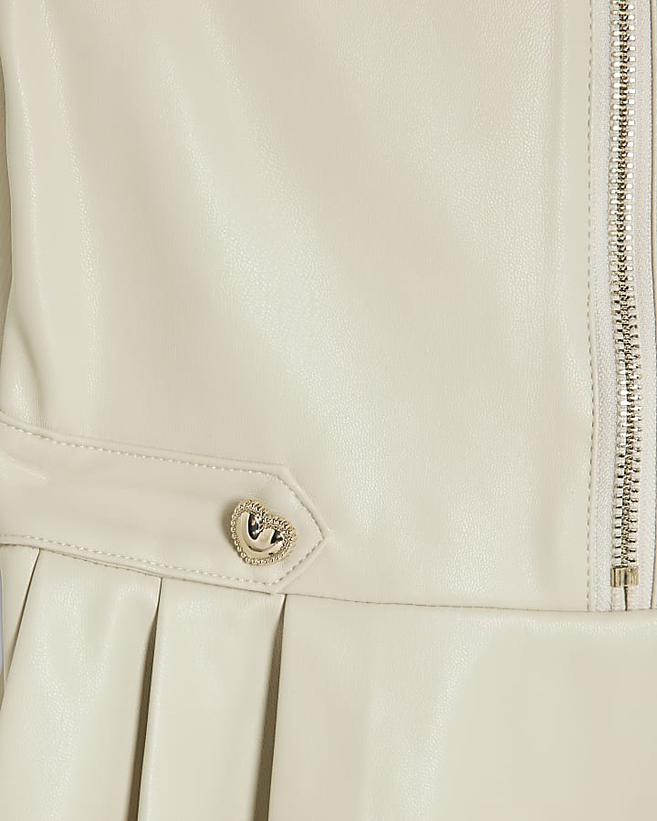 Girls Cream Heart Stud Pleated Pinafore Dress