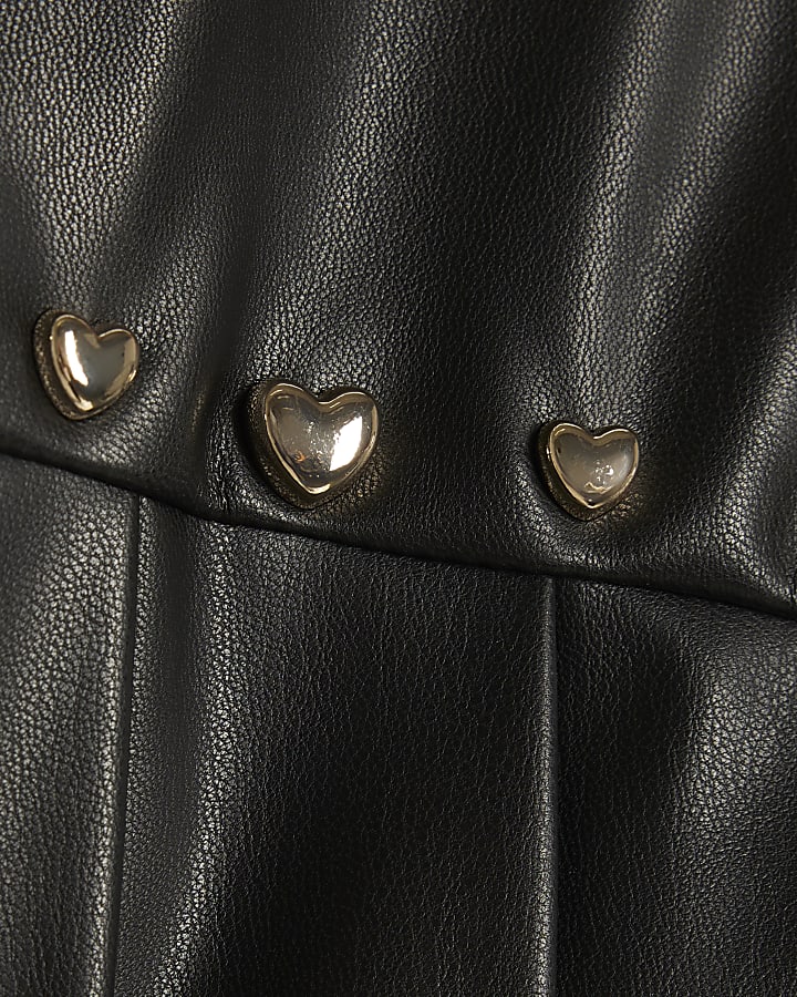 Girls Black Heart Studded Pleated Skirt