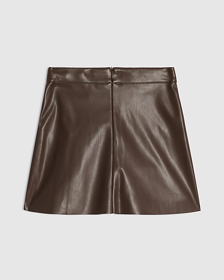 Girls Brown Heart Studded Pleated Skirt