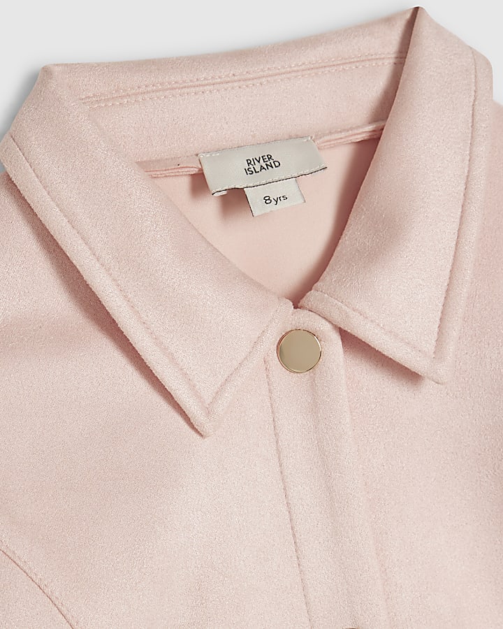 Girls Pink Faux Suede Belted Shirt Dress