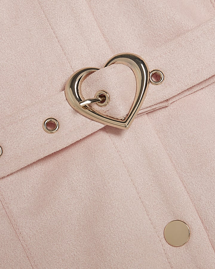 Girls Pink Faux Suede Belted Shirt Dress