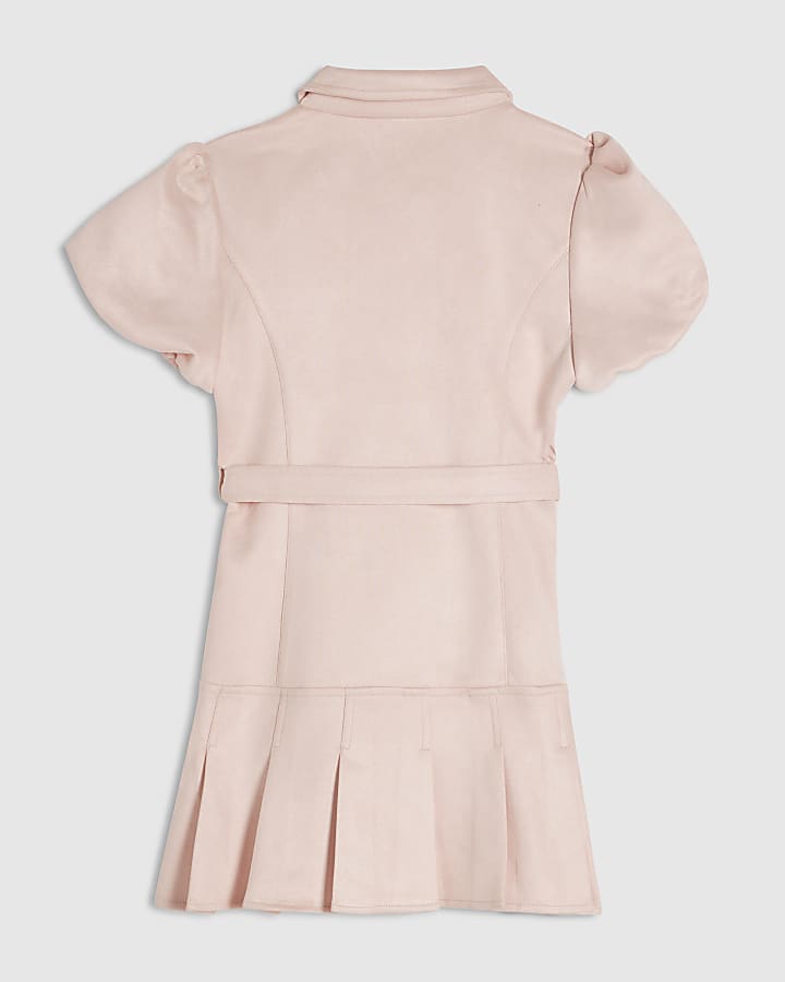 Girls Pink Faux Suede Belted Shirt Dress