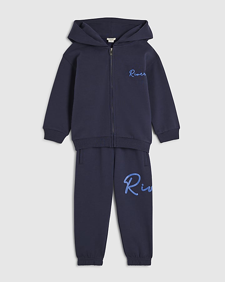 Mini Boys Navy RI Zipped Hoodie Set