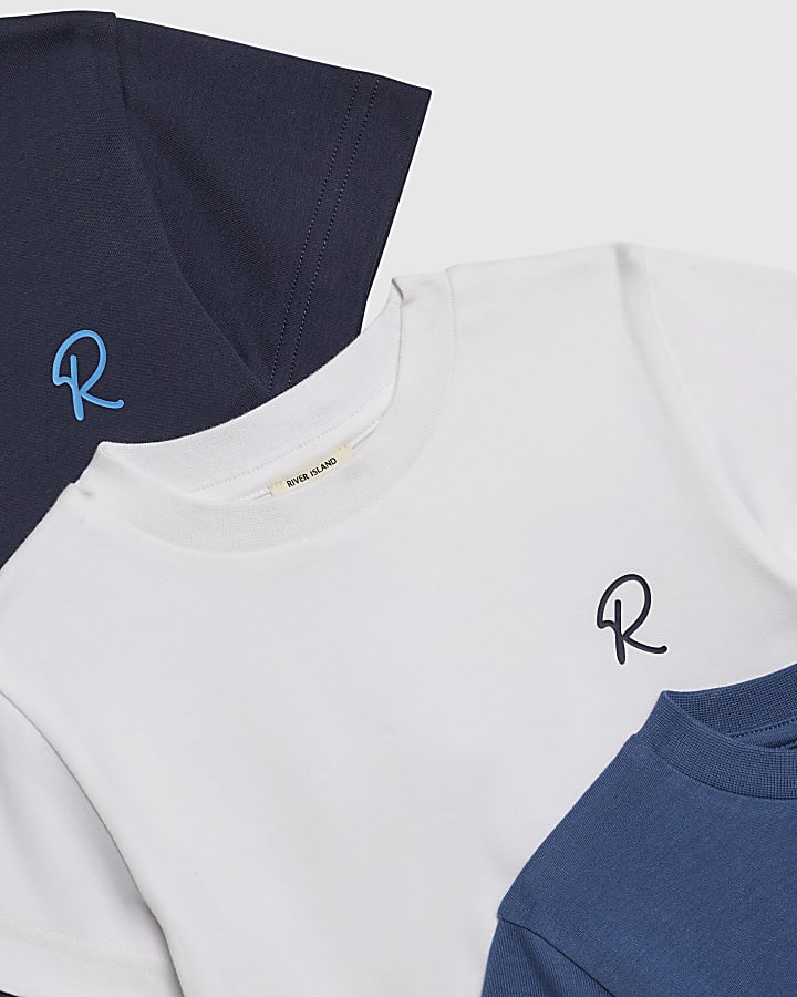 Mini Boys Blue Ri Branded T-Shirt Set Of 3