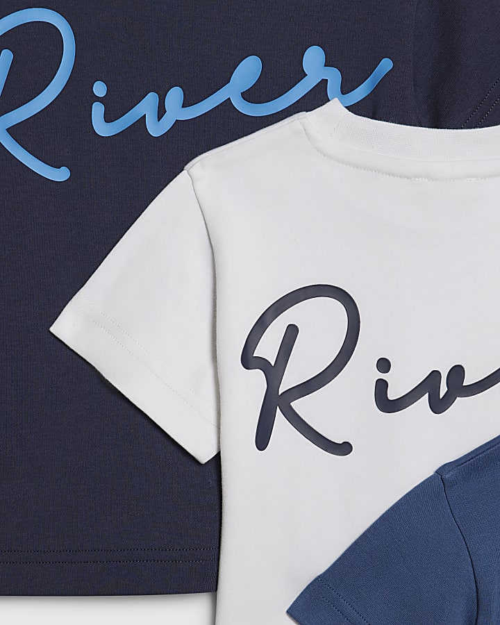 Mini Boys Blue Ri Branded T-Shirt Set Of 3