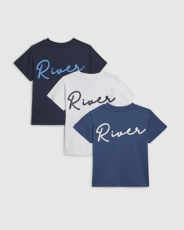 Mini Boys Blue Ri Branded T-Shirt Set Of 3
