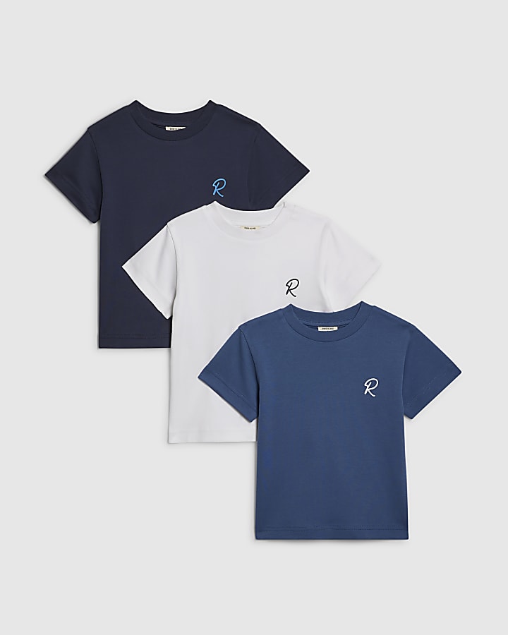 Mini Boys Blue Ri Branded T-Shirt Set Of 3